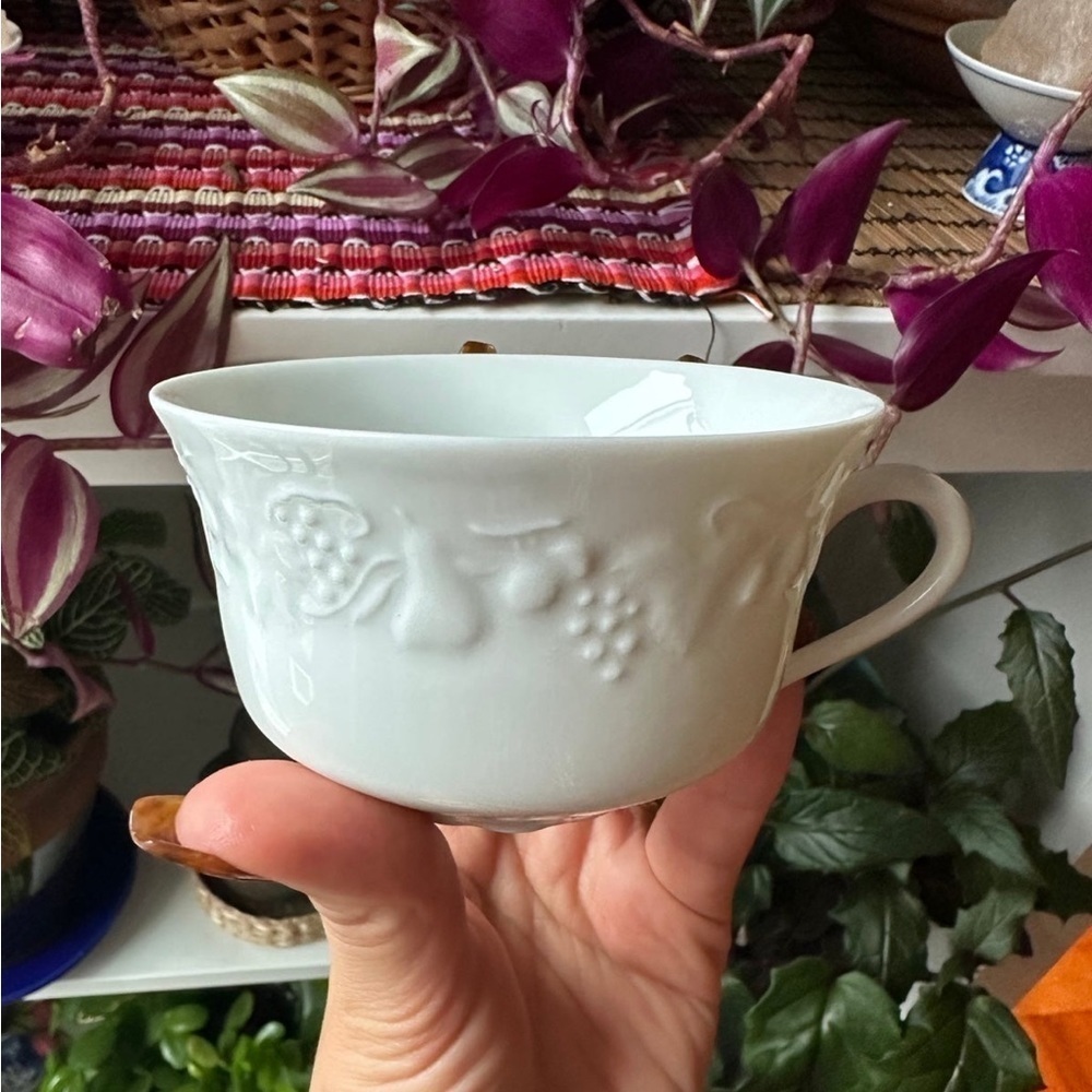 Vintage Philippe Deshoulières Ivy White Porcelain Teacup, made in France